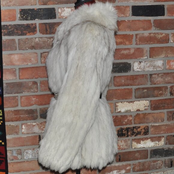 Saga NORWEGIN BLUE WHITE ARCTIC FOX FUR Grey Suede Jacket Car Coat 10 M - Picture 4 of 12